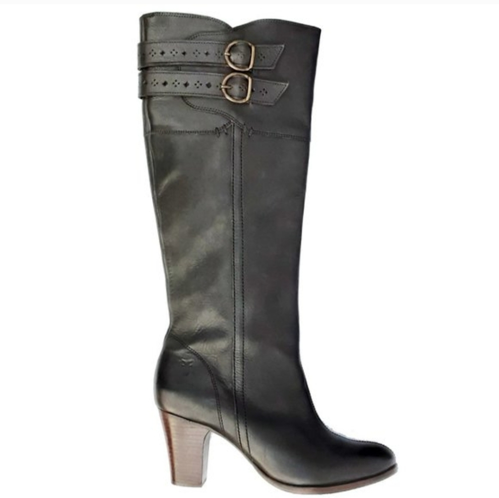 FRYE Fiona Black Leather NWOT Belted Boots Size 10